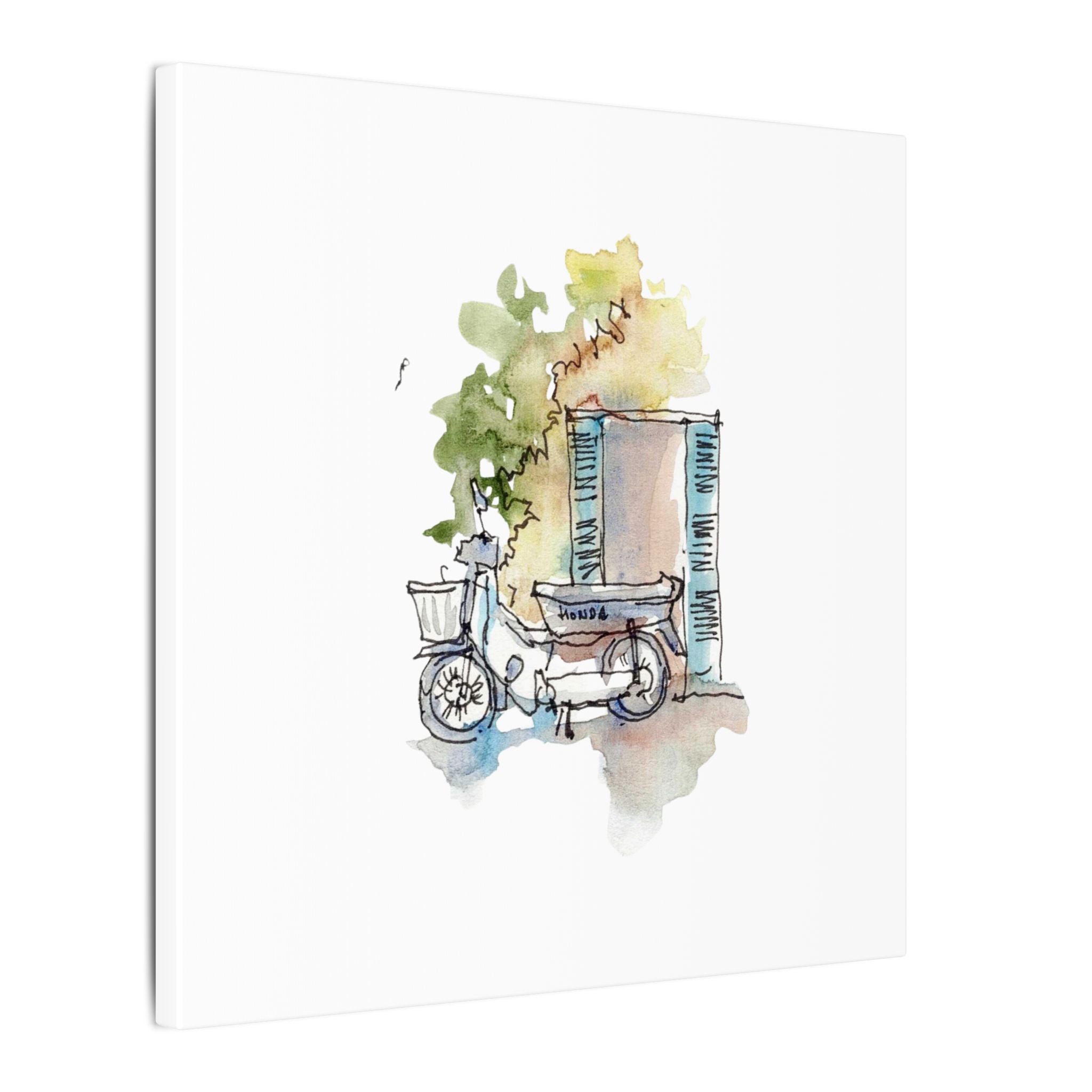 Saigon Motorbike Under Blue Shutters – Vietnamese Street Watercolor Print