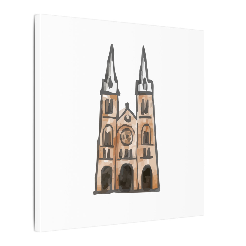Illustration of a cathedral with two tall spires on a white background